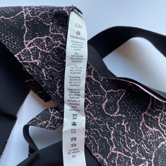 Lululemon Like Nothing Bra Lacescape Spanish Rose Black Wireless Size 36C NEW - Picture 6 of 6